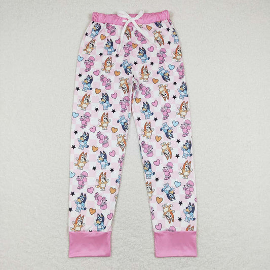 P0393 Adult women's blue love pink and white plaid trousers
