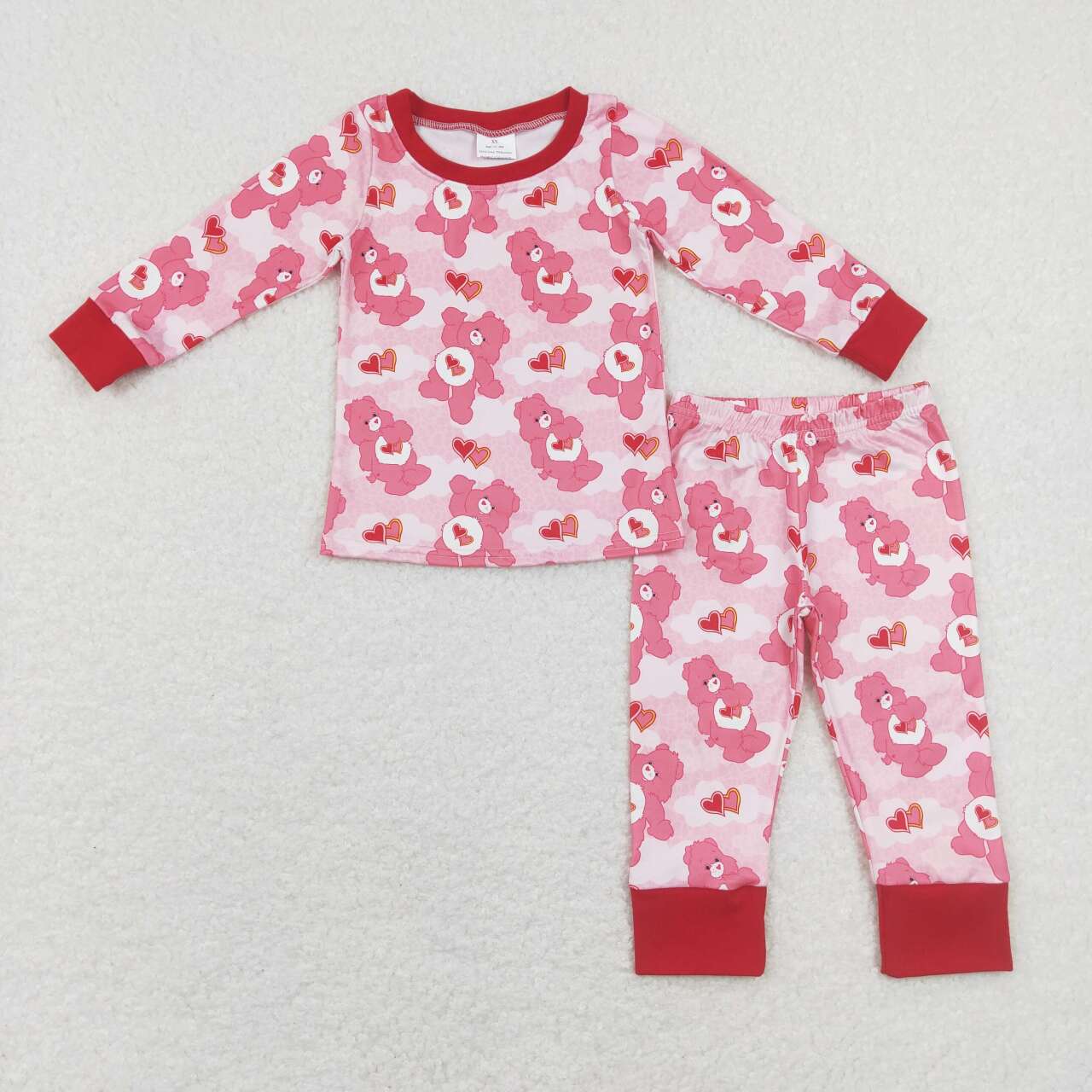 GLP1090 Love White Cloud Cartoon Bear Pink Long Sleeve Pants Suit