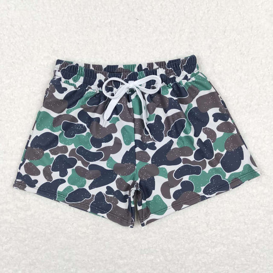 S0218 Boys' brown and green camouflage beige swimming trunks