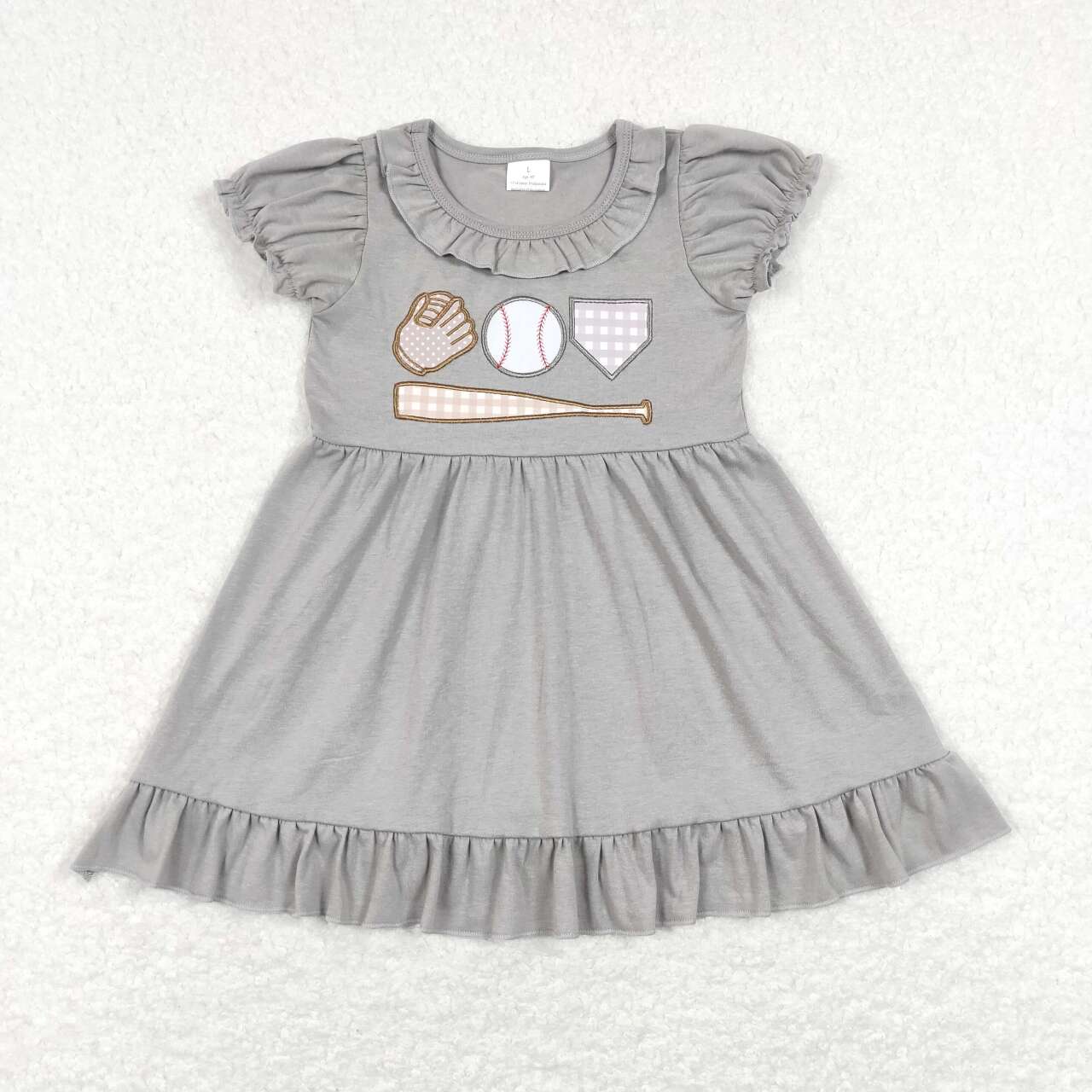 GSD0574 Embroidered baseball glove lace gray short-sleeved dress