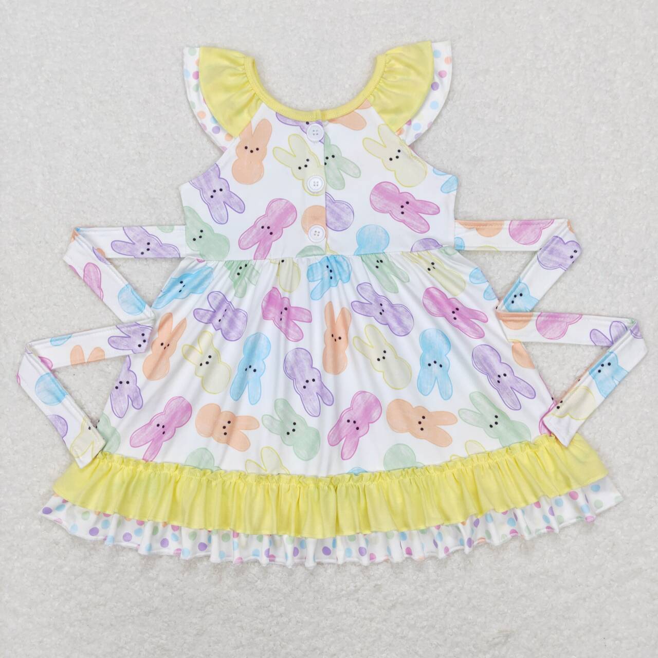 GSD0610 Colorful bunny bow yellow lace flying sleeve dress