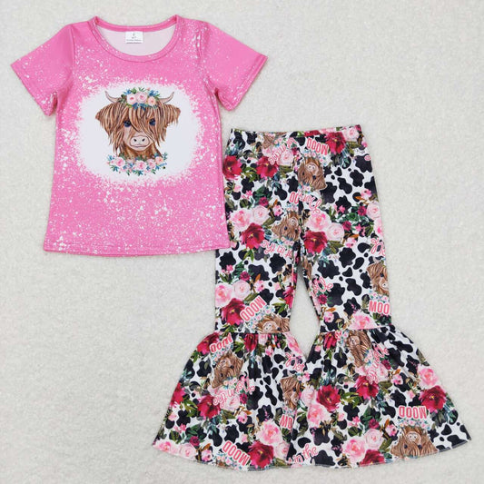 GSPO1024 moo cow head flower cow pattern pink short-sleeved white trousers suit