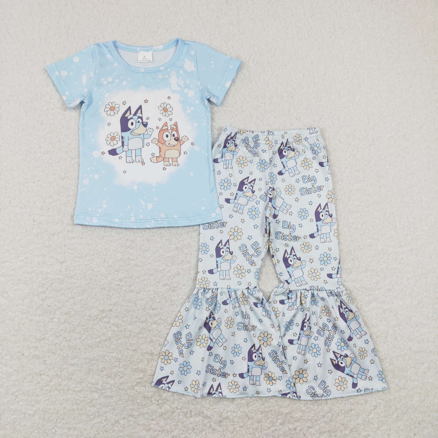 GSPO1336 blue big sister letters Floral blue short-sleeved trousers suit