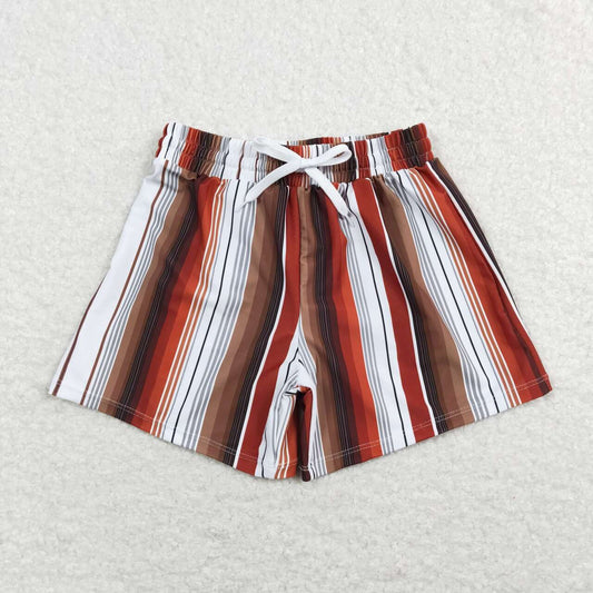 S0237 Orange, red, white and brown striped swimming trunks