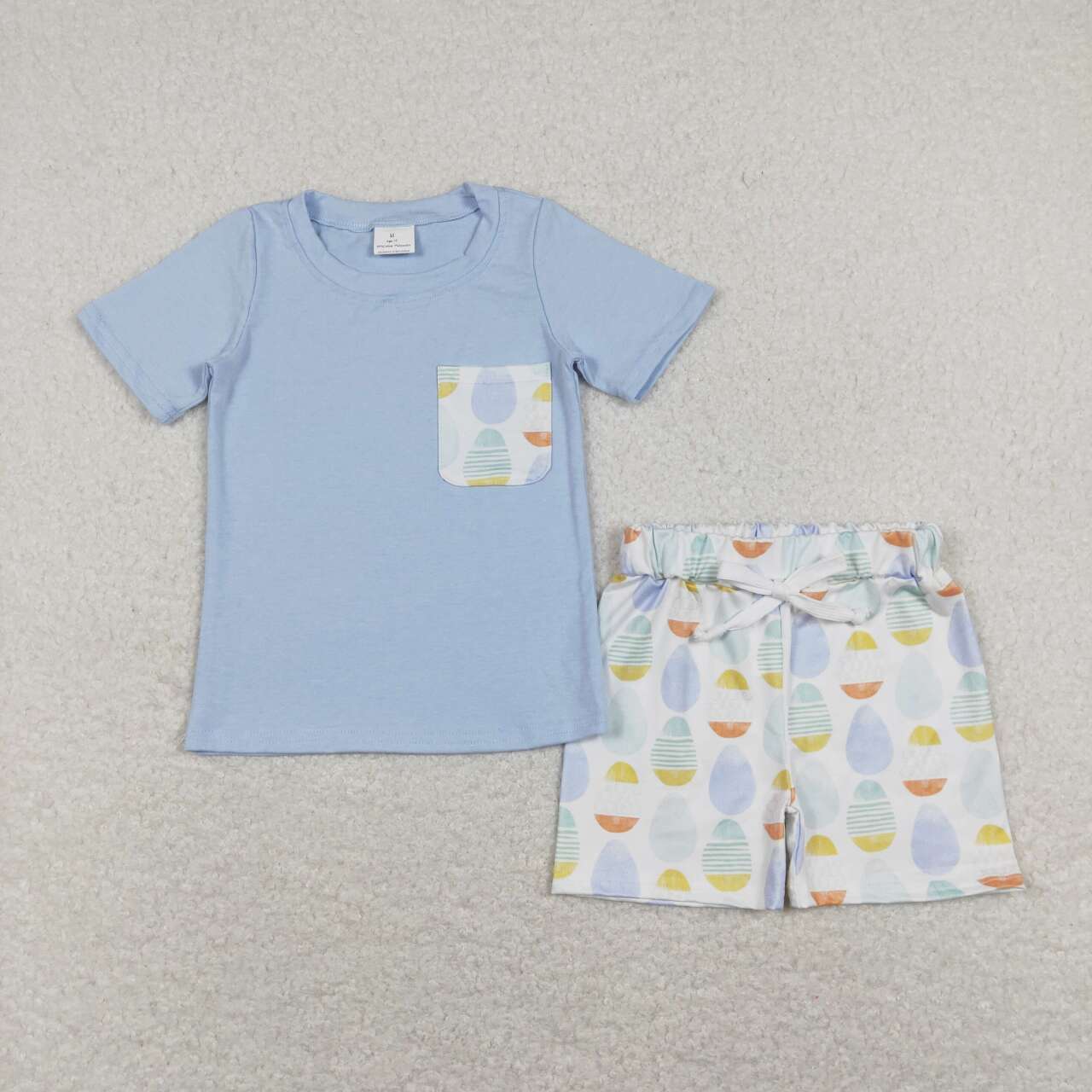 BSSO0525 Easter Egg Pocket Blue Short Sleeve Shorts Suit