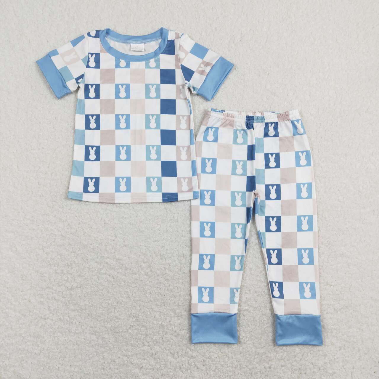 BSPO0318 Rabbit plaid blue and white short-sleeved trousers pajama set