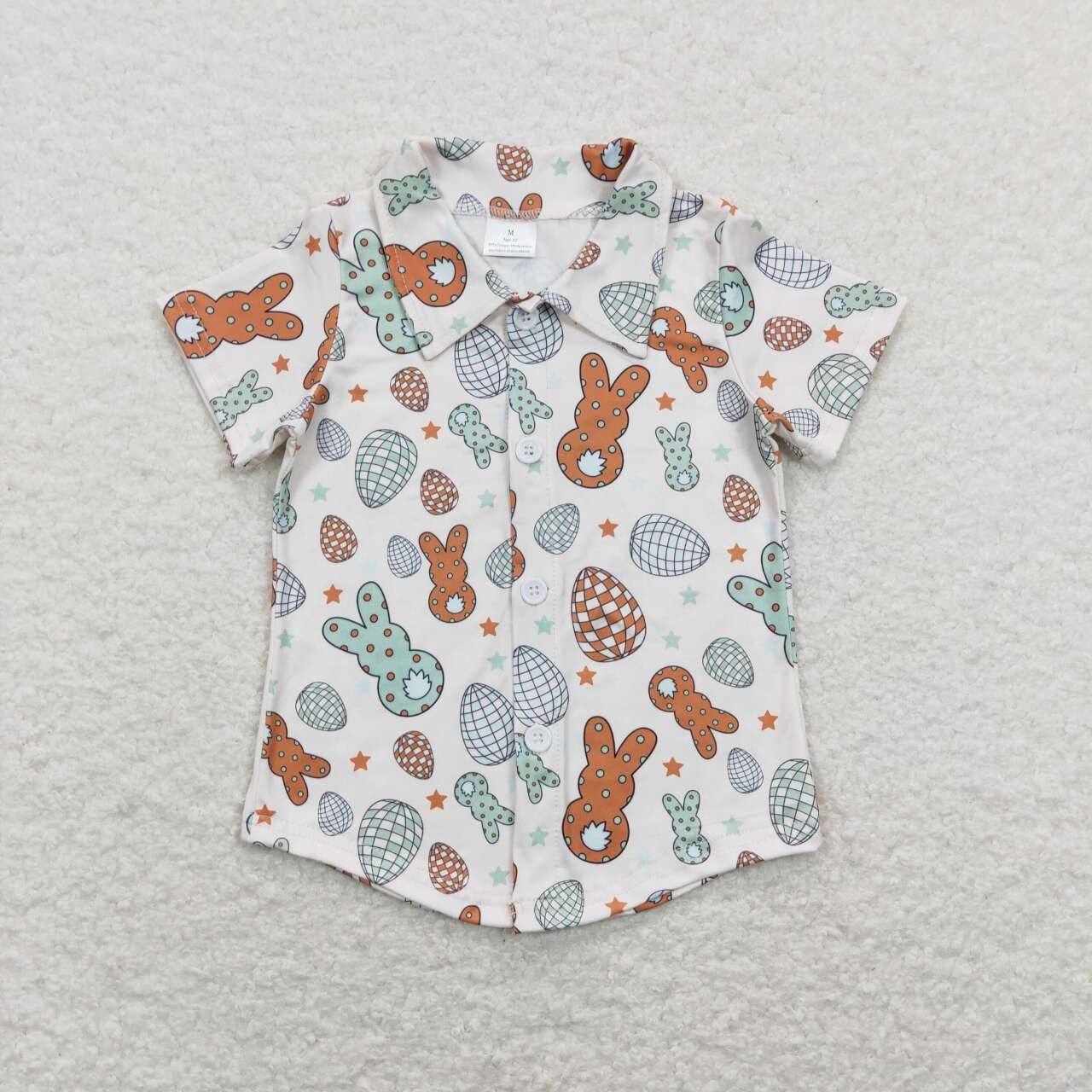 BT0529 Colorful Bunny Button Short Sleeve Top