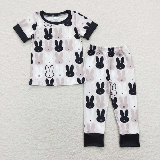 BSPO0317 Rabbit Brown Gray Short Sleeve Long Pants Pajama Set