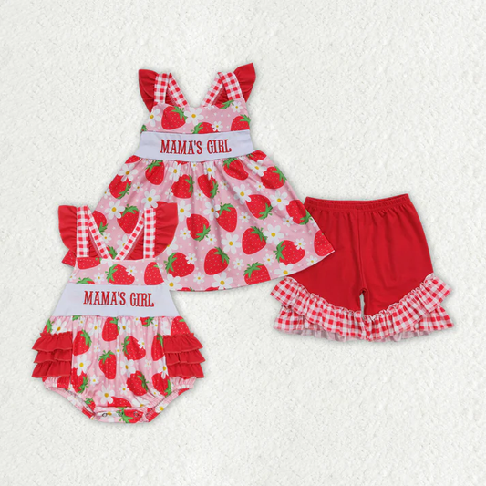 RTS Baby Girls Mama's Girl Strawberry Rompers Sibling Sister Clothes Sets