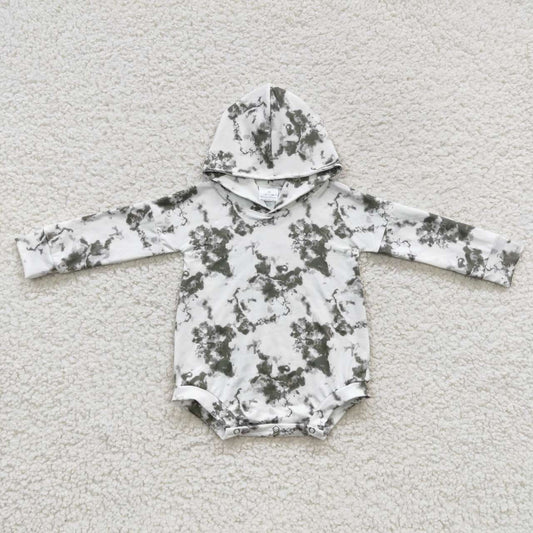 LR0270 Floral Green White Hooded Long Sleeve Bodysuit