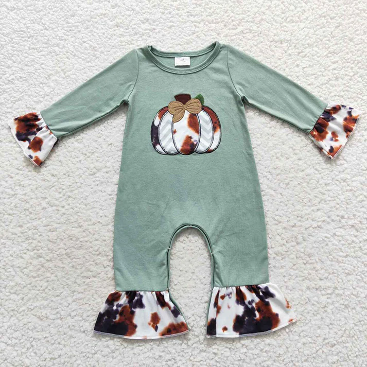 RTS NO MOQ Eta 5/7days  Cowhide Pumpkin Western Rompers Sister Clothing Sets