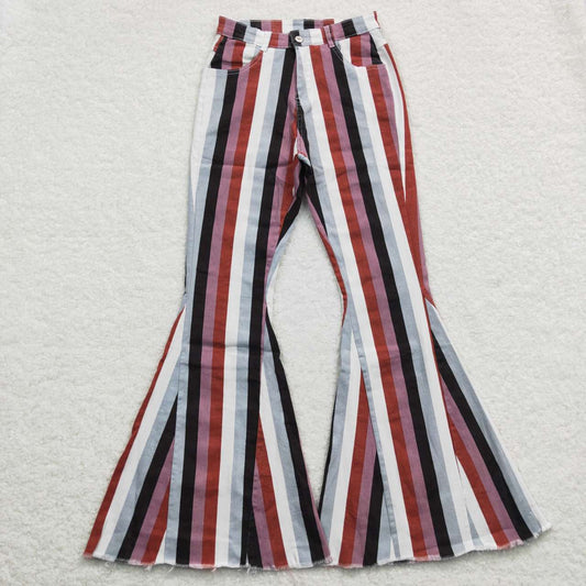 P0152 Adult Brick Off-White Striped Denim Trousers