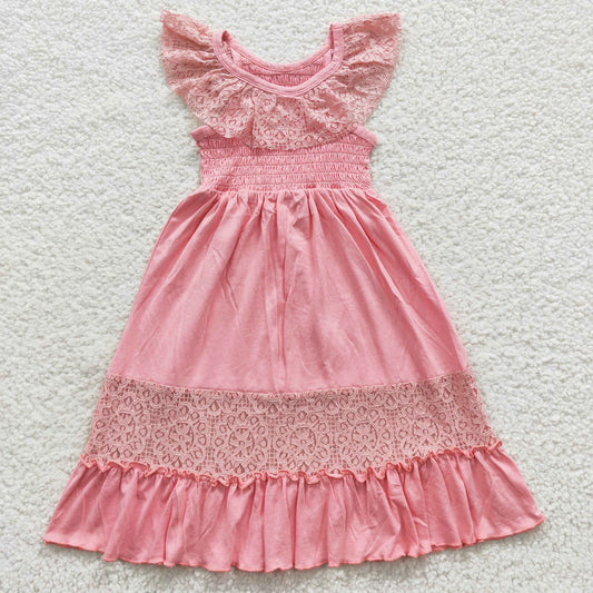 GSD0457 Lace pink smocked sleeveless dress