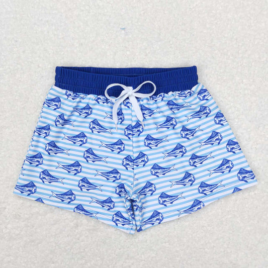 S0172 Fish stripe blue and white swimming trunks