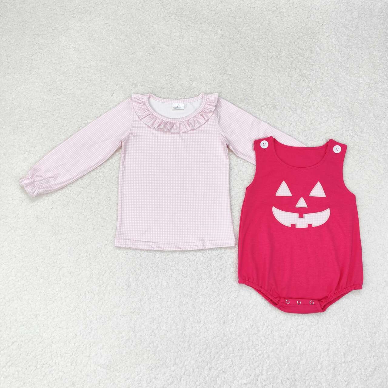 RTS no moq GT0626+SR1925 Halloween embroidery smiley face rose red vest jumpsuit match romper rts