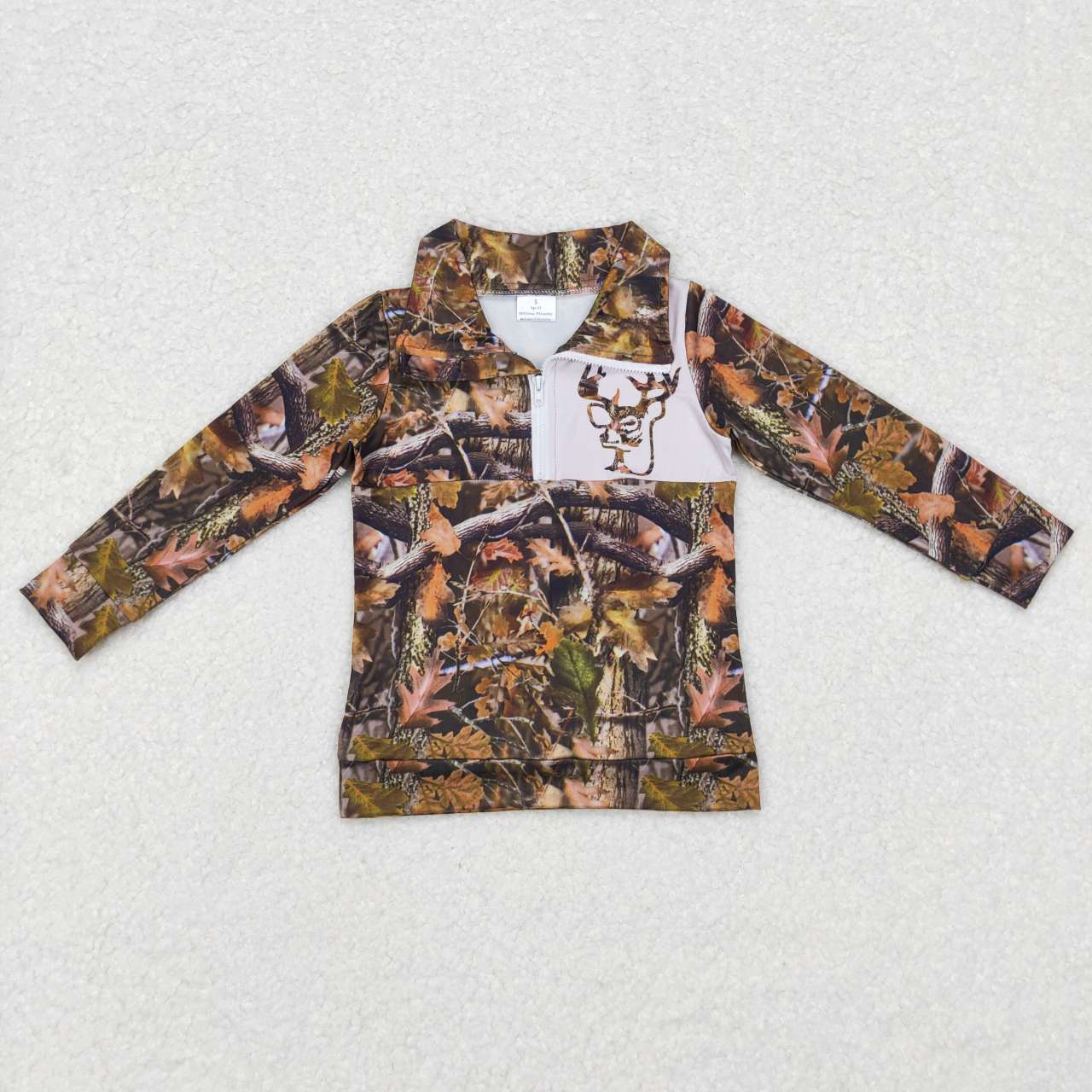 BT0331 Branch Camo Deer Zip Long Sleeve Top