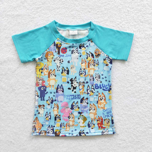 B8-22 Cartoon Dog Blue Boy Short Sleeve