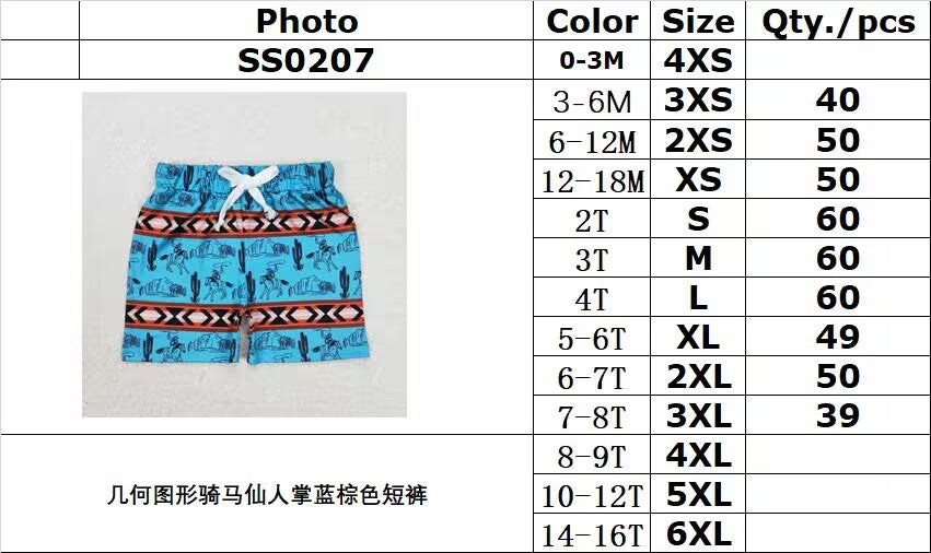 RTS NO MOQ SS0207 Geometric Horseback Riding Cactus Blue Brown Shorts