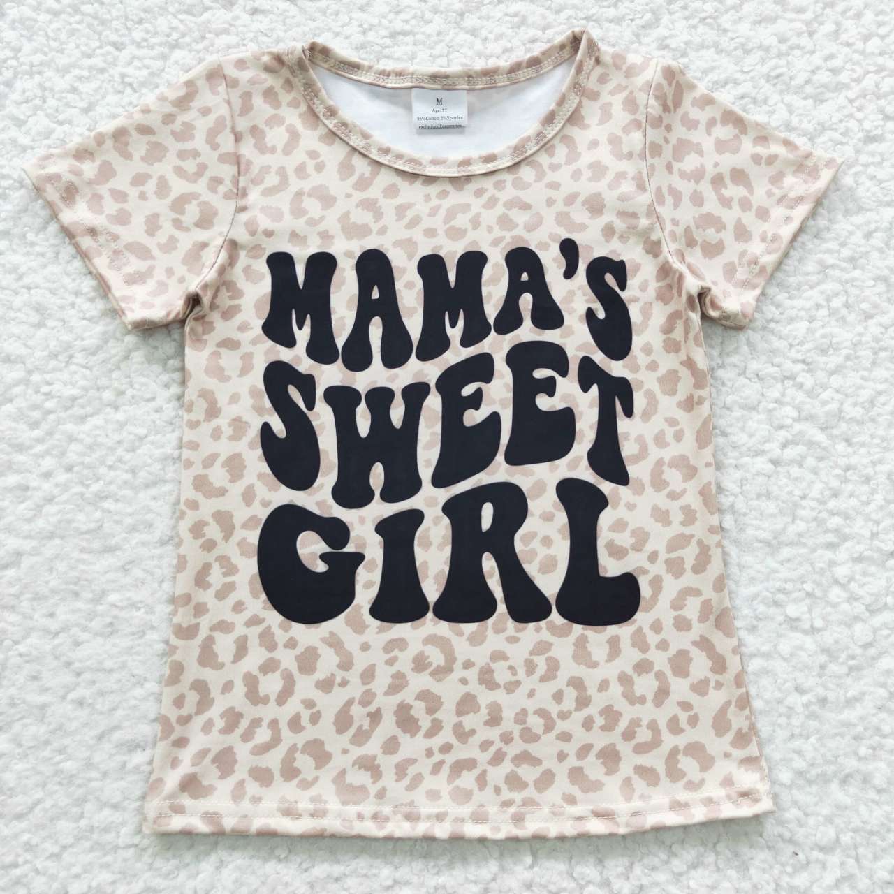 GT0185 mama's sweet girl leopard light khaki short-sleeved top
