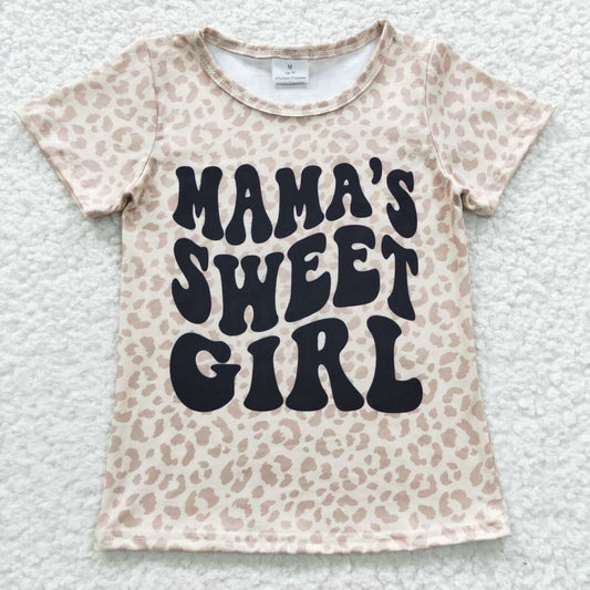 GT0185 mama's sweet girl leopard light khaki short-sleeved top