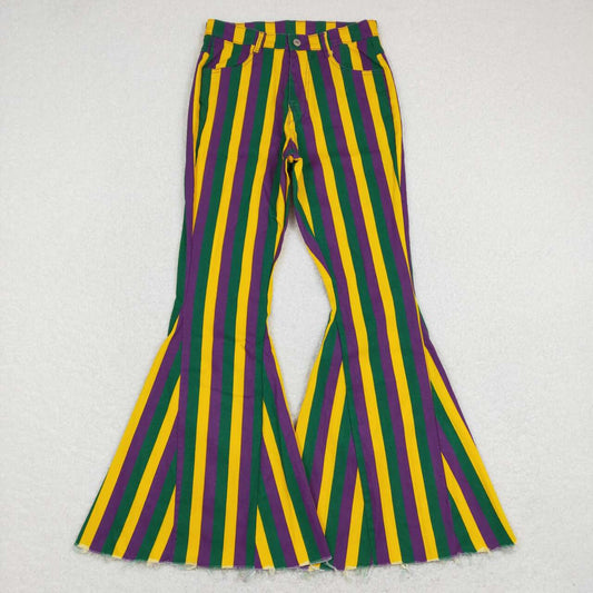 P0328 Adult purple, green and gold striped denim trousers