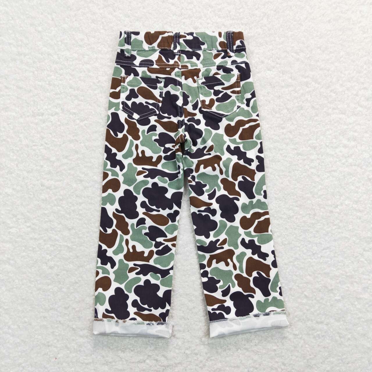 P0413 Brown and green camouflage ripped denim trousers