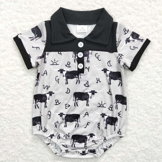 SR0220 Cow symbol gray and black short-sleeved jumpsuit