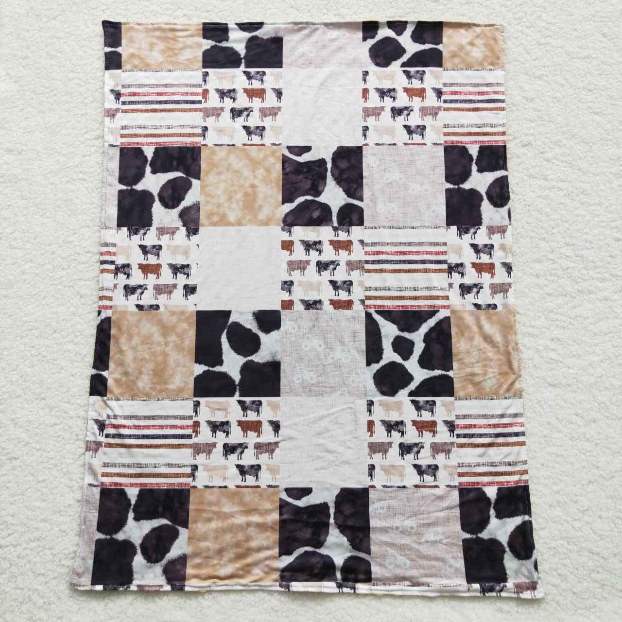 BL0057 Farm Milk Cow Pattern Brown Baby Blanket