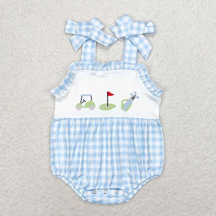 RTS NO MOQ Baby Girls Golf Summer Sibling Rompers Dresses Outfits Clothes Sets