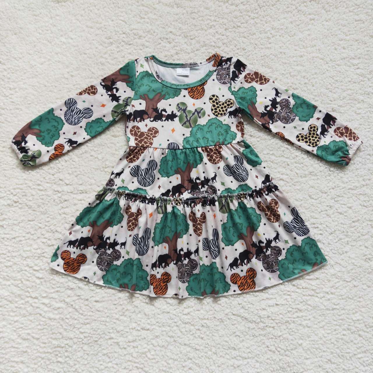 GLD0260 Mickey Dinosaur Tree Long Sleeve Dress