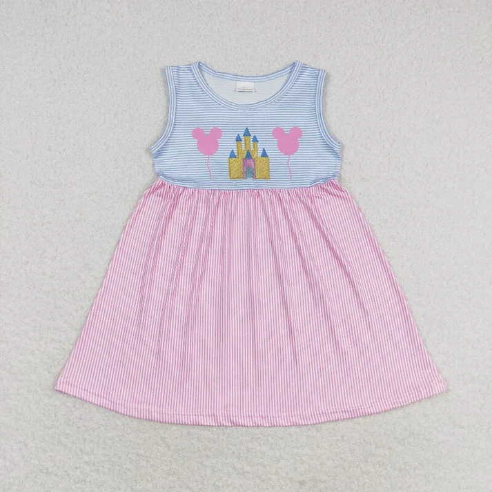 RTS NO MOQ Baby Girls Pink Castle Sibling Sister Rompers Dresses