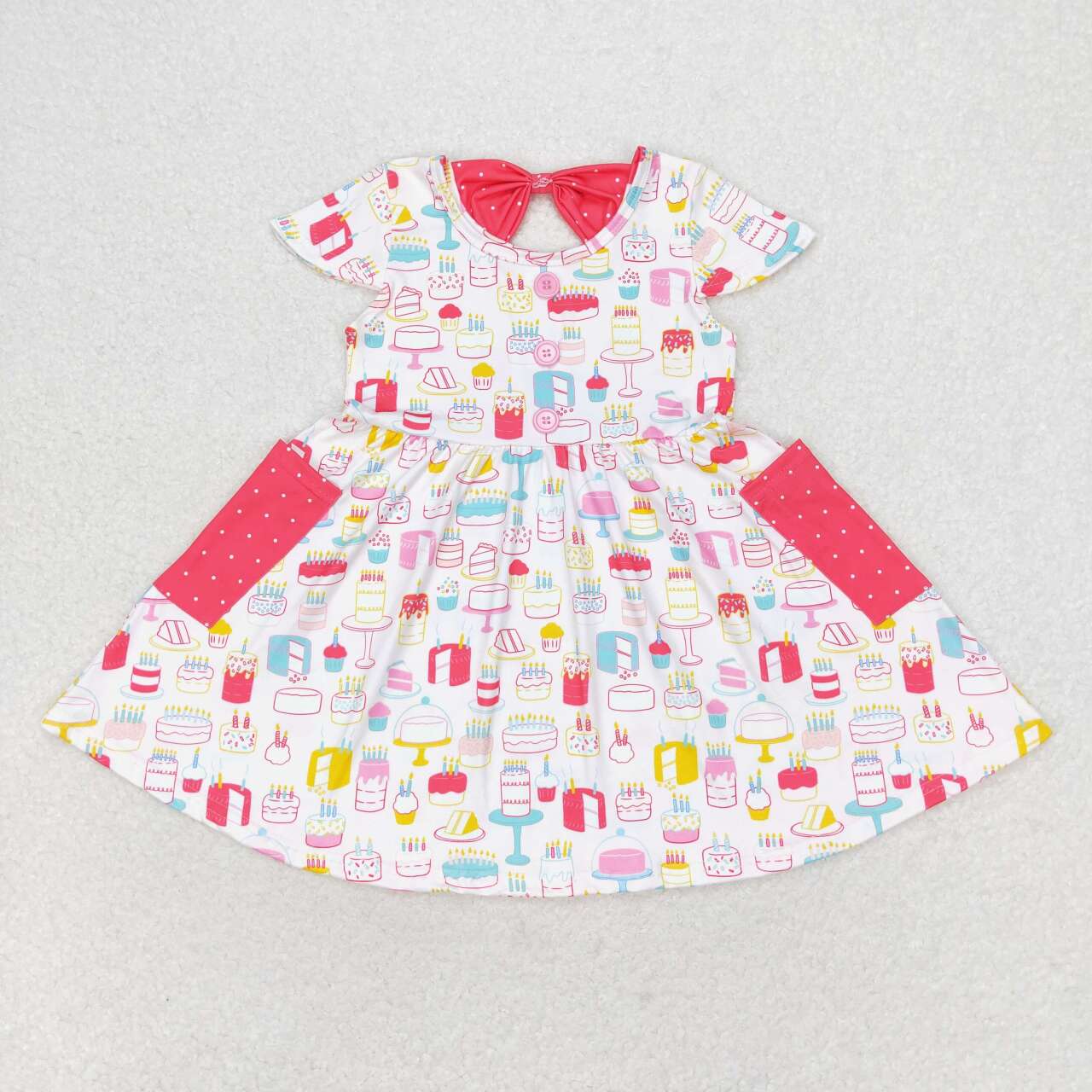 RTS no moq GSD1082 Birthday Cake Polka Dot Pocket Short Sleeve Dress