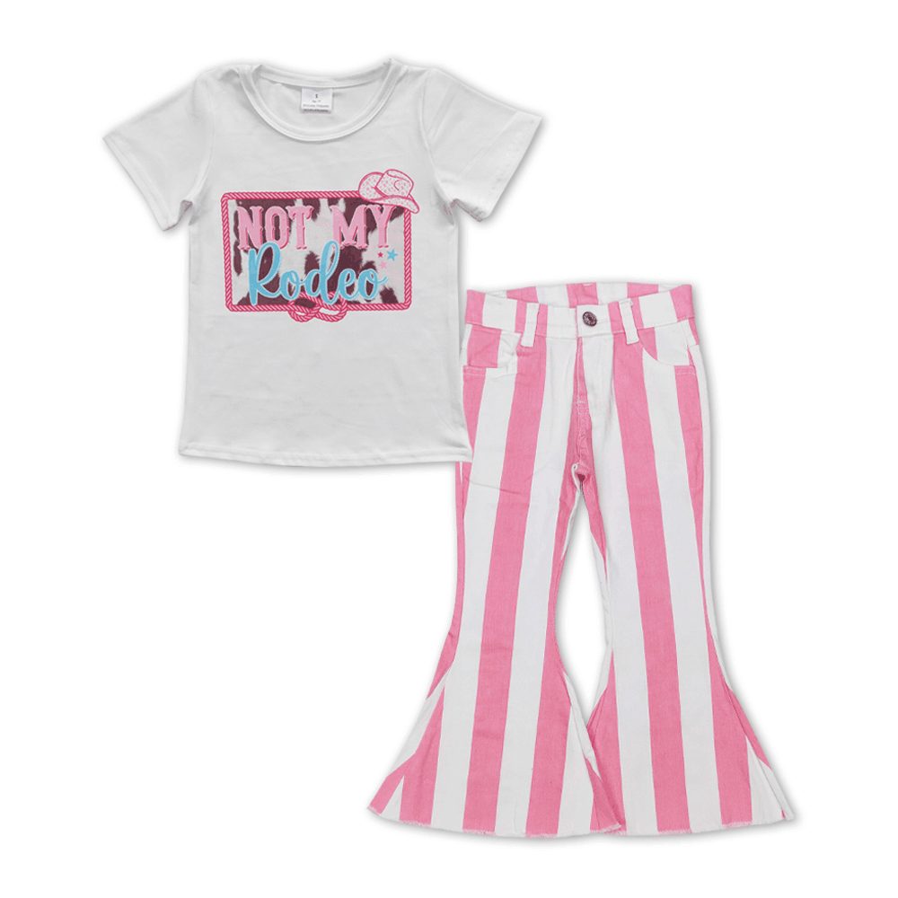 P0315 Pink and white striped denim trousers+GT0139 Girls NOT MY White Short Sleeve Top