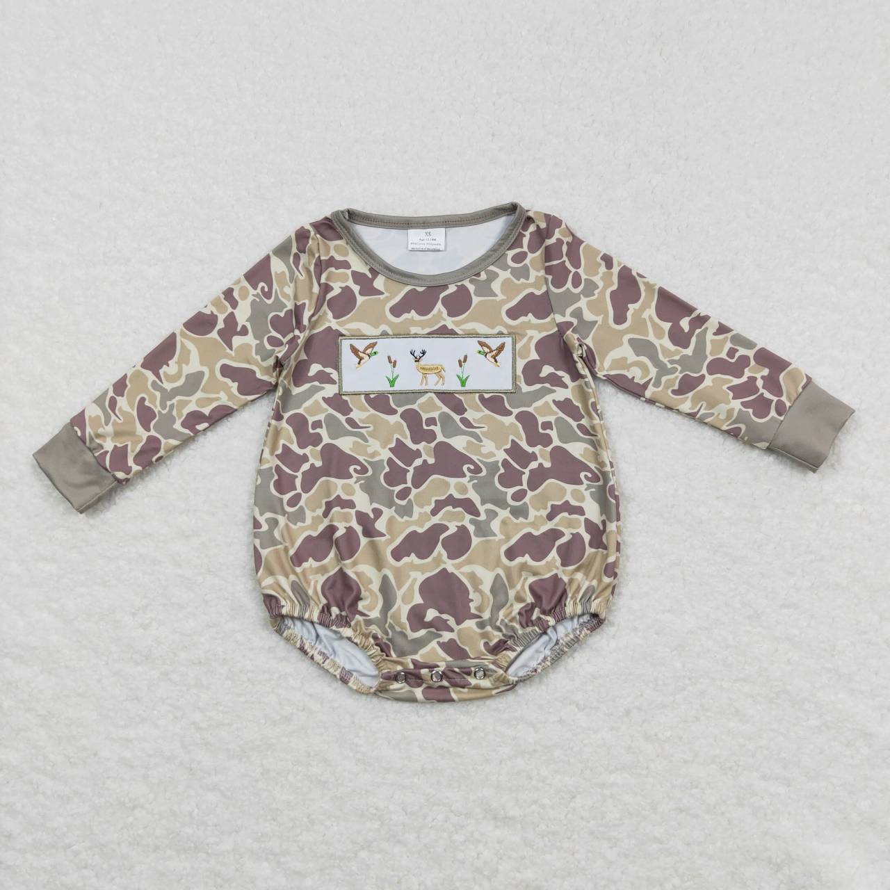 LR0714 Embroidered Duck Elk Camouflage Long Sleeve Jumpsuit