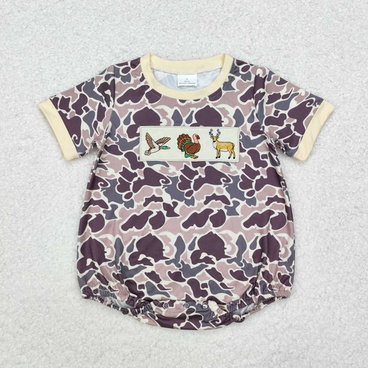 RTS NO MOQ ETA 5/7days arrived SR1902 Embroidered duck turkey deer camouflage short-sleeved vest jumpsuit