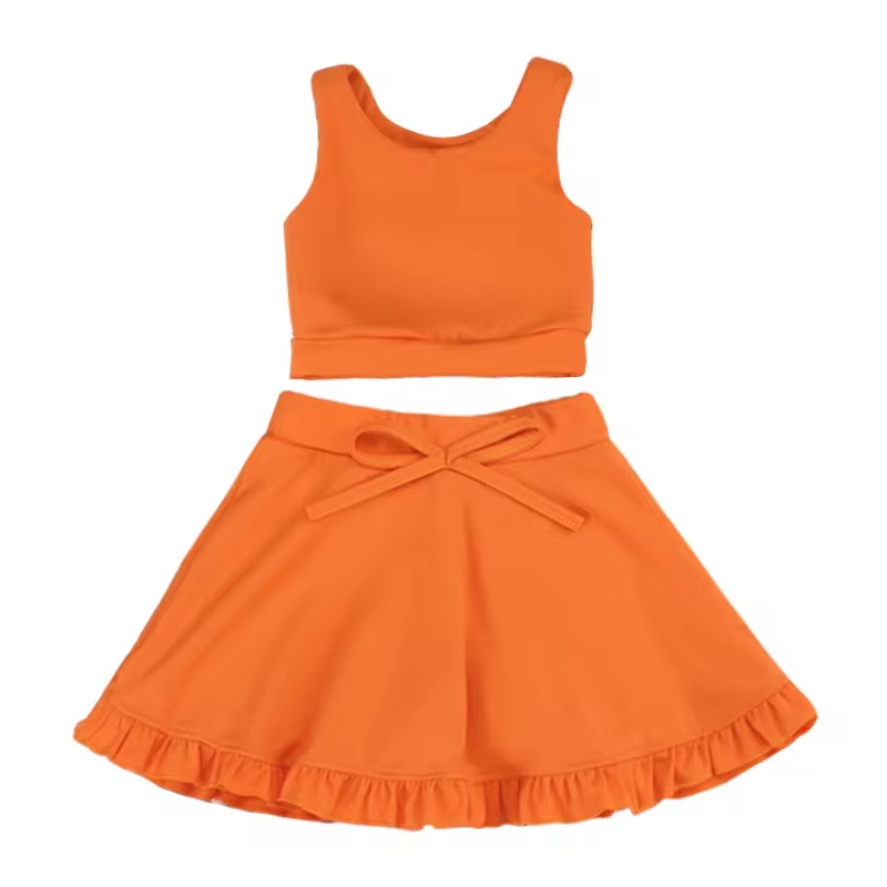 custom moq 3 cotton fabric eta 5-6week  Orange Cotton Skirt Shorts Set