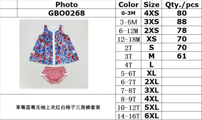 RTS no moq GBO0268 Strawberry Blueberry Sleeveless Top Red and White Plaid Triangle