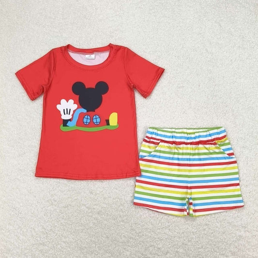 BSSO0786 Mickey Mouse Clubhouse Red Short Sleeve Colorful Striped Shorts