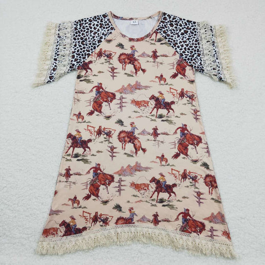 GT0258 Adult Riding Leopard Khaki Raglan Short Sleeve Top