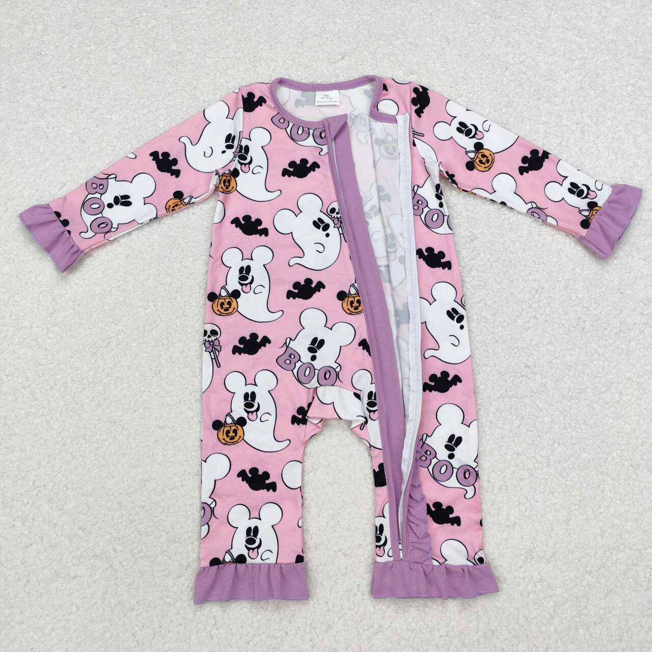 RTS NO MOQ ETA 5/7days LR1424 boo ghost Mickey pink zipper long sleeve jumpsuit