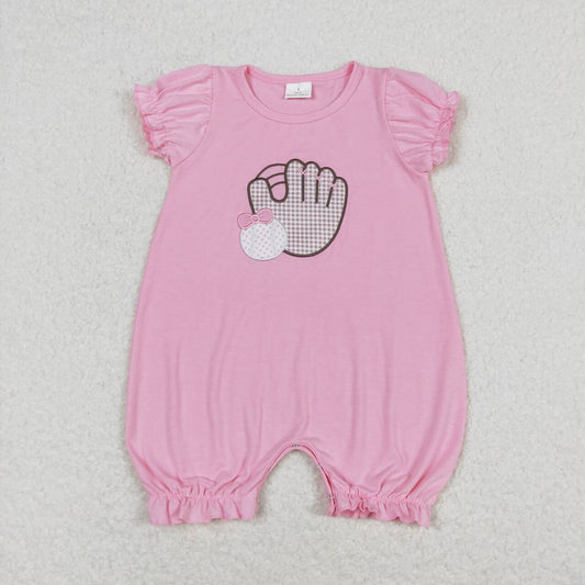 RTS	 SR1213Embroidered bow baseball glove pink short-sleeved jumpsuit B1
