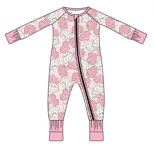 Custom moq 3 eta 7/8week moq 5 eta /4/5week Pink Polka Dot Animal Tangram Long Zipper Climbing Suit