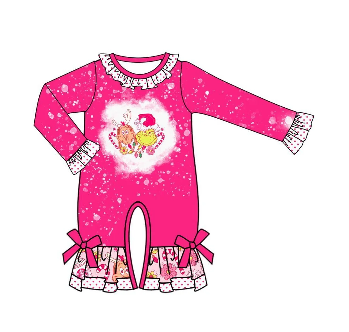 Custom moq 3 eta 7/8week moq 5 eta /4/5week Rose Pink Christmas Elk Puppy Polka Dot Long Climbing Dress