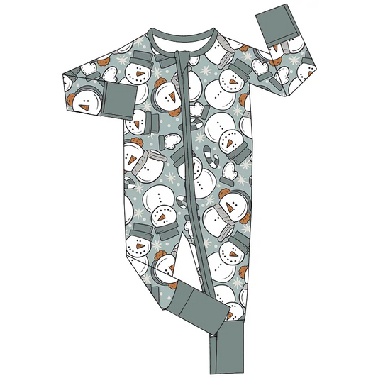 Custom moq 3 eta 7/8week moq 5 eta /4/5week Grey Hat Snowman Long Sleeve Zipper Romper