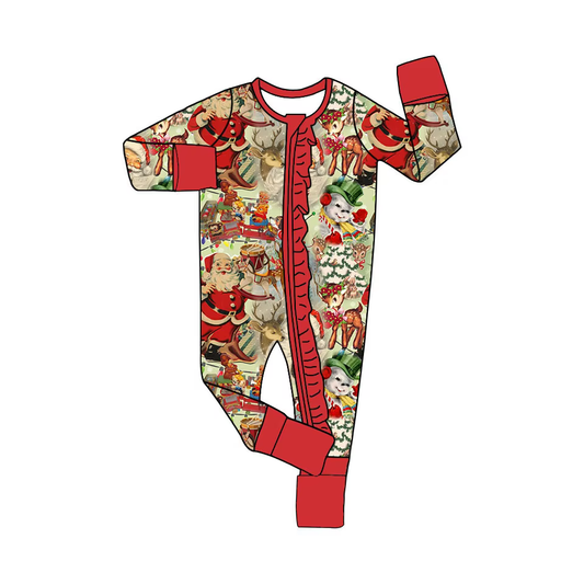 Custom moq 3 eta 7/8week moq 5 eta /4/5week Manor Style Red and Green Long Sleeve Zipper Romper