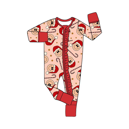 Custom moq 3 eta 7/8week moq 5 eta /4/5week Warm Skin Tone Christmas Hat Smiley Face Pattern Long Sleeve Zipper Romper