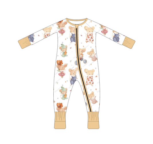 Custom moq 3 eta 7/8week moq 5 eta /4/5week Cartoon Overalls Mouse - Beige Long Zipper Climbing Suit