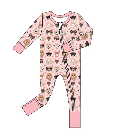 Custom moq 3 eta 7/8week moq 5 eta /4/5week Pink Love Puppy Long Zipper Climbing Suit