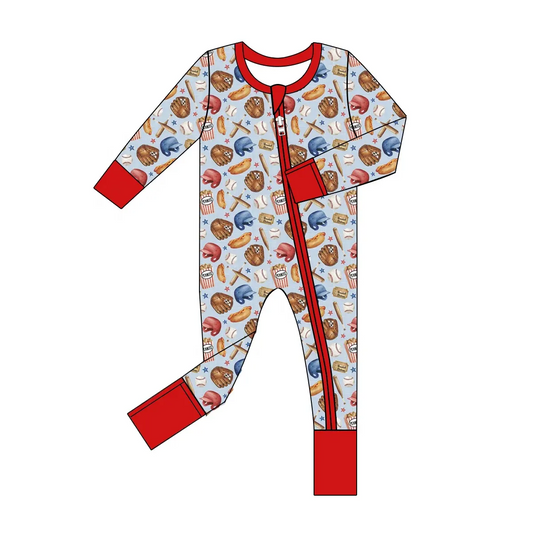 Custom moq 3 eta 7/8week moq 5 eta /4/5week Red Bread and Chips Hat Long Zip-Up Romper