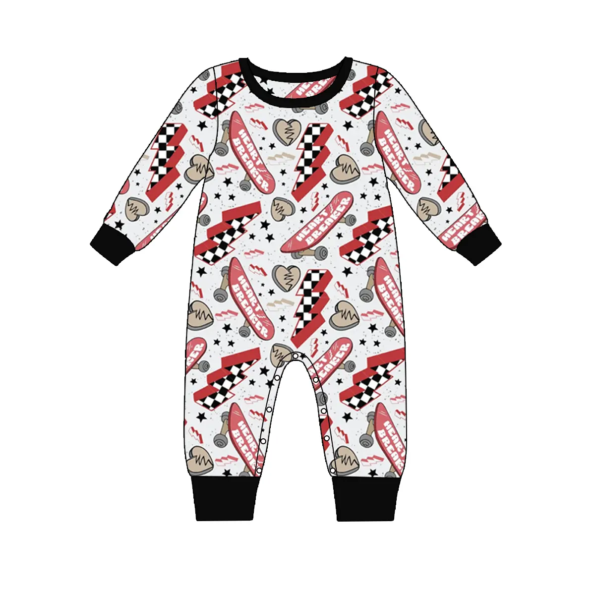 Custom moq 3 eta 7/8week moq 5 eta /4/5week Pink Skateboard-Broken Heart-Plaid Lightning Pattern Grey Long Climbing Suit